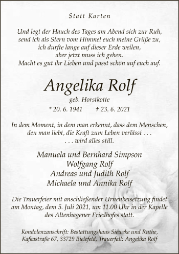 Traueranzeige von Angelika Rolf von Neue Westfälische