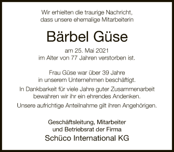 Traueranzeige von Bärbel Güse von Neue Westfälische