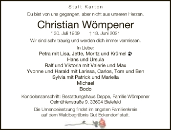 Traueranzeige von Christian Wömpener von Neue Westfälische