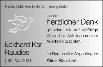 Traueranzeige von Eckhard Karl Raudies von Neue Westfälische