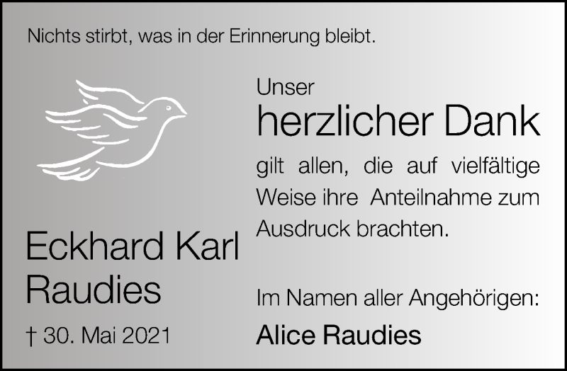  Traueranzeige für Eckhard Karl Raudies vom 26.06.2021 aus Neue Westfälische