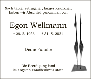 Traueranzeige von Egon Wellmann von Neue Westfälische