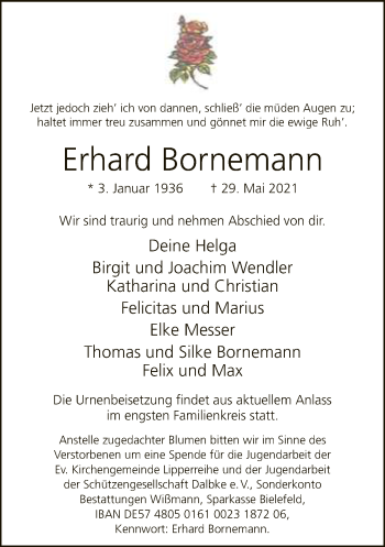 Traueranzeige von Erhard Bornemann von Neue Westfälische