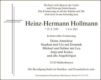 Traueranzeige von Heinz-Hermann Hollmann von Neue Westfälische