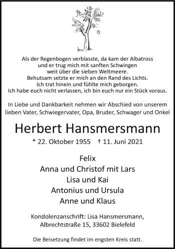 Traueranzeige von Herbert Hansmersmann von Neue Westfälische