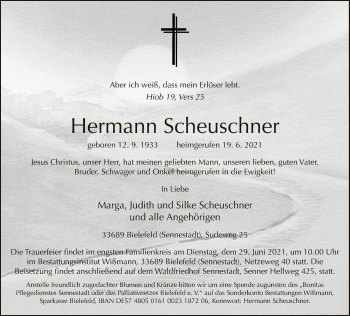 Traueranzeige von Hermann Scheuschner von Neue Westfälische