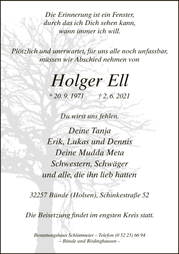Traueranzeige von Holger Ell von Neue Westfälische