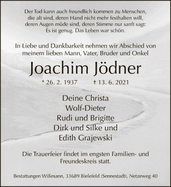 Traueranzeige von Joachim Jödner von Neue Westfälische