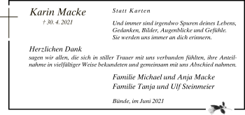 Traueranzeige von Karin Macke von Neue Westfälische