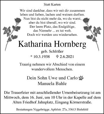 Traueranzeige von Katharina Hornberg von Neue Westfälische