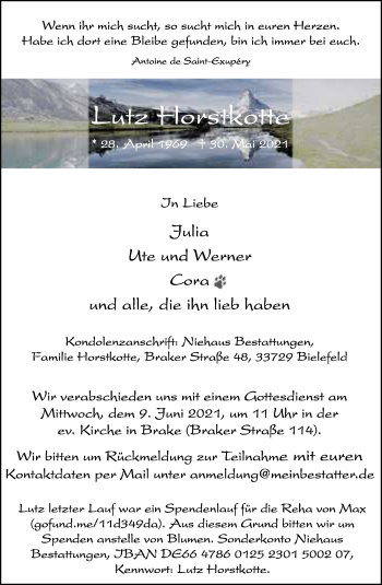 Traueranzeige von Lutz Horstkotte von Neue Westfälische