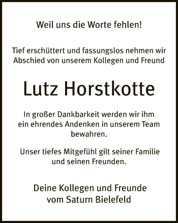 Traueranzeige von Lutz Horstkotte von Neue Westfälische