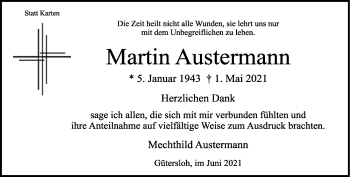 Traueranzeige von Martin Austermann von Neue Westfälische