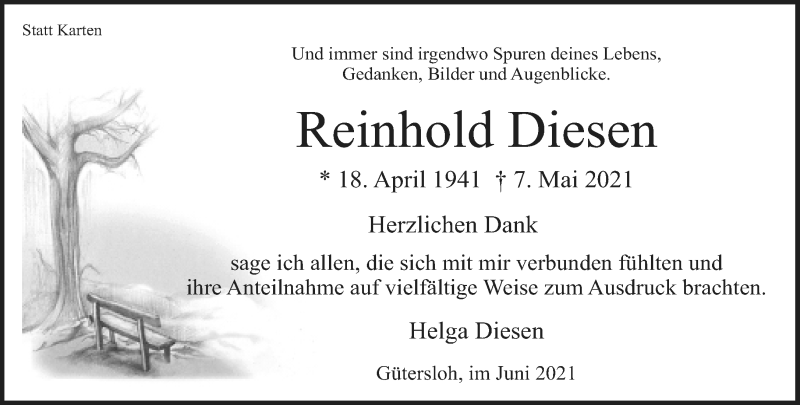  Traueranzeige für Reinhold Diesen vom 11.06.2021 aus Neue Westfälische