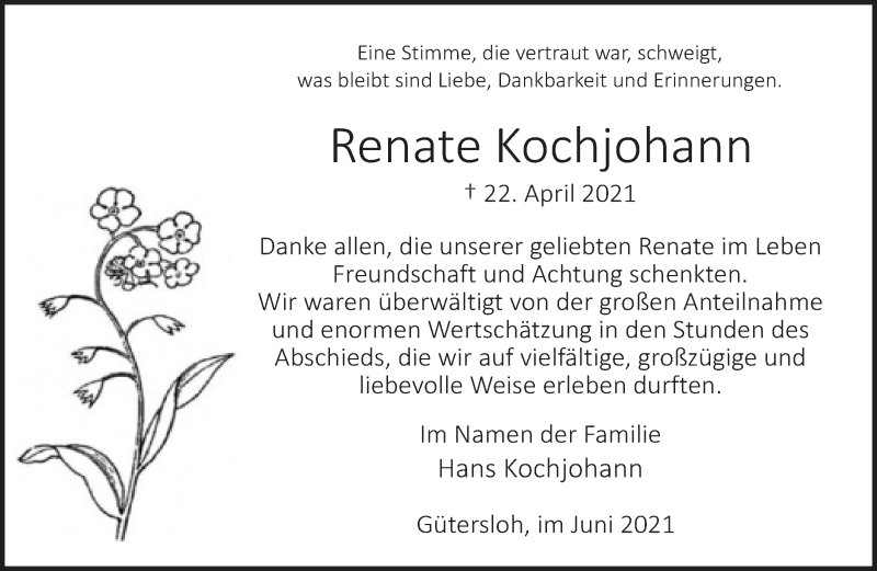  Traueranzeige für Renate Kochjohann vom 11.06.2021 aus Neue Westfälische