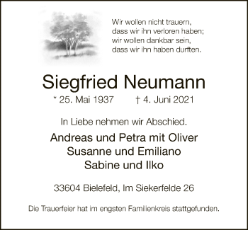 Traueranzeige von Siegfried Neumann von Neue Westfälische