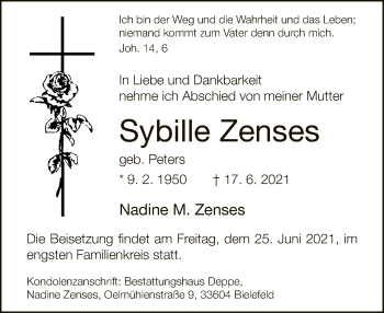 Traueranzeige von Sybille Zenses von Neue Westfälische