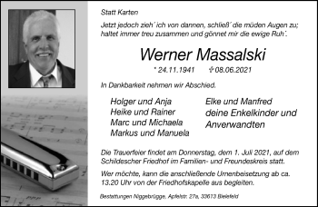 Traueranzeige von Werner Massalski von Neue Westfälische