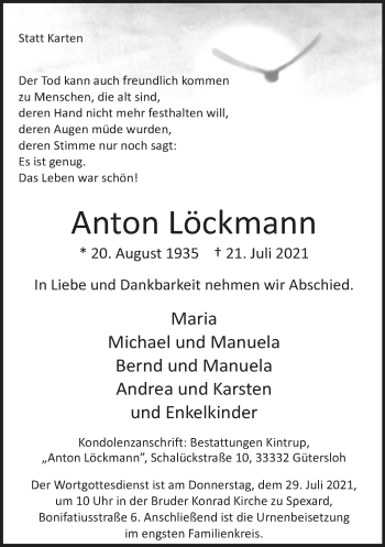 Traueranzeige von Anton Löckmann von Neue Westfälische