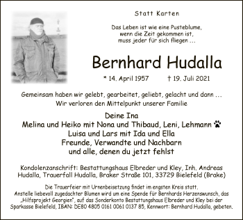 Traueranzeige von Bernhard Hudalla von Neue Westfälische