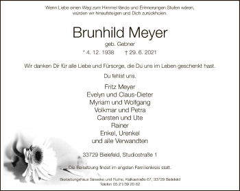 Traueranzeige von Brunhild Meyer von Neue Westfälische