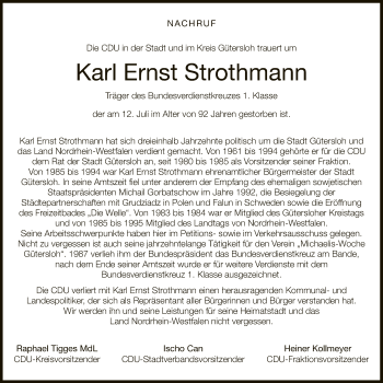 Traueranzeige von Karl Ernst Strothmann von Neue Westfälische