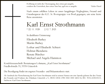 Traueranzeige von Karl Ernst Strothmann von Neue Westfälische