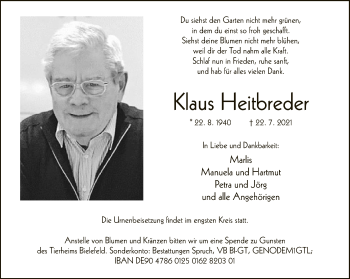 Traueranzeige von Klaus Heitbreder von Neue Westfälische
