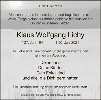 Traueranzeige von Klaus Wolfgang Lichy von Neue Westfälische