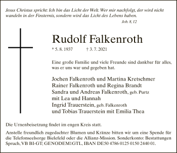 Traueranzeige von Rudolf Falkenroth von Neue Westfälische