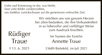 Traueranzeige von Rüdiger Traue von Neue Westfälische