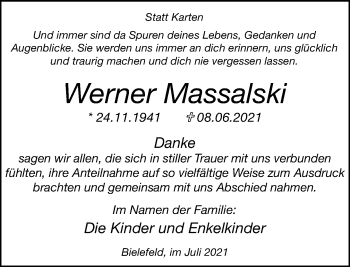 Traueranzeige von Werner Massalski von Neue Westfälische