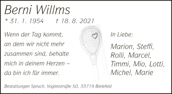 Traueranzeige von Berni Willms von Neue Westfälische