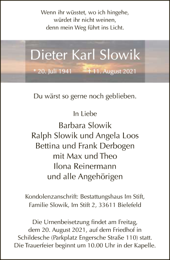 Traueranzeige von Dieter Karl Slowik von Neue Westfälische