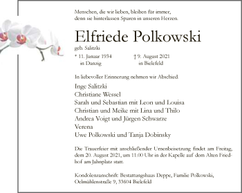 Traueranzeige von Elfriede Polkowski von Neue Westfälische