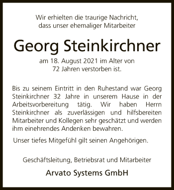 Traueranzeige von Georg Steinkirchner von Neue Westfälische