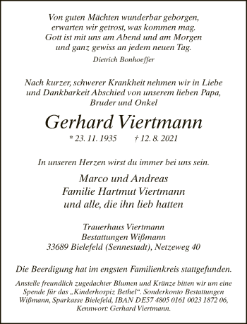 Traueranzeige von Gerhard Viertmann von Neue Westfälische