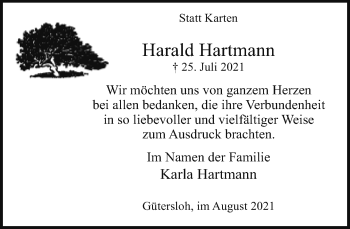 Traueranzeige von Harald Hartmann von Neue Westfälische