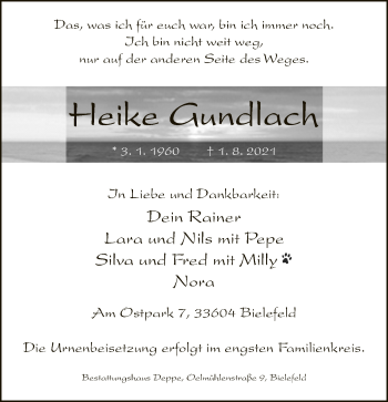 Traueranzeige von Heike Gundlach von Neue Westfälische