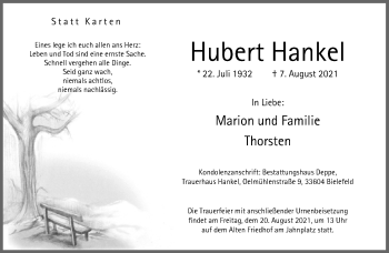 Traueranzeige von Hubert Hankel von Neue Westfälische