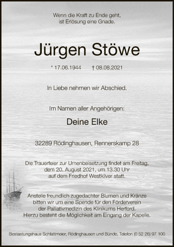 Traueranzeige von Jürgen Stöwe von Neue Westfälische