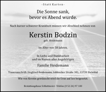 Traueranzeige von Kerstin Bodzin von Neue Westfälische