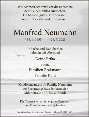 Traueranzeige von Manfred Neumann von Neue Westfälische
