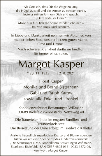 Traueranzeige von Margot Kasper von Neue Westfälische