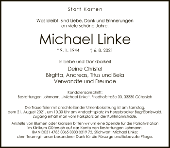 Traueranzeige von Michael Linke von Neue Westfälische