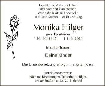 Traueranzeige von Monika Hilger von Neue Westfälische