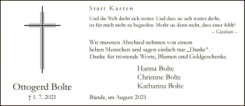 Traueranzeige von Ottogerd Bolte von Neue Westfälische