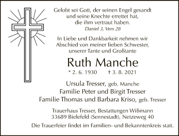 Traueranzeige von Ruth Manche von Neue Westfälische