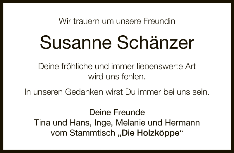  Traueranzeige für Susanne Schänzer vom 25.08.2021 aus Neue Westfälische