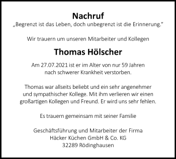 Traueranzeige von Thomas Hölscher von Neue Westfälische